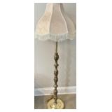 Brass Ornate Floor Lamp w/Scalloped Fabric Shade