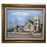 Signed Oil Painting, Church Scene by M. Stermer