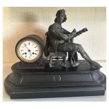 French Figural Patinated Bronze Slate Mantel Clock