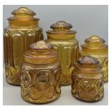 L.E. Smith Moon and Stars Amber Canister Set