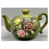Majolica Style Embossed Handpainted Teapot