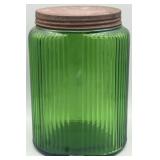 1930s Oval Green Glass Hoosier Cabinet Canister