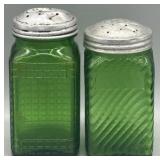 Vintage Green Glass Hoosier Spice Shaker Jars