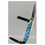 Crowing Rooster Celluloid Blue Pearl Pocket Knife
