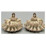 (2) Antique Dresden Lace Lady in Chair Figurines
