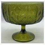 Mid Century Modern Green Glass Compote Vase