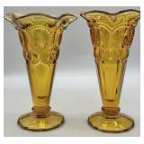 (2) L.E. Smith Moon & Stars Ruffled Vases