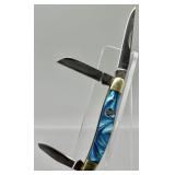 Crowing Rooster Celluloid Blue Pearl Pocket Knife