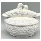 Ceramic Woven Basket Lovebirds Trinket Dish