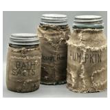 (3) Primitive Style Decorative Mason Jars