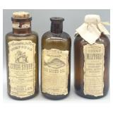(3) Amber Medicine Bottles