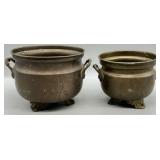 (2) Vintage Footed Brass Planters w/Handles