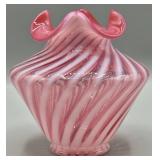 Fenton Spiral Optic Pink Opalescent Ruffled Vase