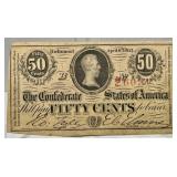 1863 Confederate States of America 50 Cent Note