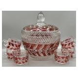 Anna Hutte German Ruby Red Flash Punch Bowl & Cups