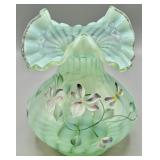 Fenton HP & Signed Willo Green Vase