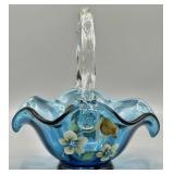 Fenton Indigo Blue Basket HP & Signed *GLOWS*
