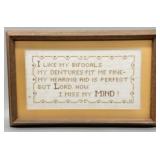 Framed "I Miss My Mind" Vintage Cross Stich