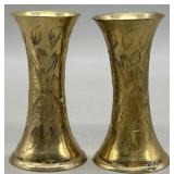 (2) Vintage Etched Brass Bud Vases