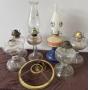 Oil lamp bases and 2 chimneys