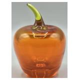 Vintage Amber Art Glass Apple Paperweight