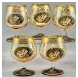 (5) Rotondo Murano Glass Gilt Cordials