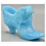 Blue Art Glass Daisy & Button Cat Slipper Shoe