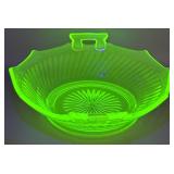 Twisted Optic Uranium Glass Handled Bowl