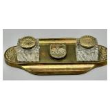 Art Deco Swirl Glass Double Inkwell Desk Set