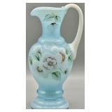 Fenton Blue Opalescent HP & Signed Pitcher