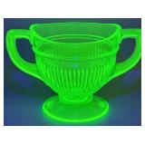 1930s Uranium Glass Handled Sugar Bowl