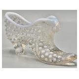 White Opalescent Art Glass Hobnail Shoe