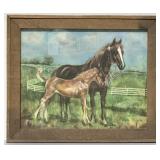Barnwood Framed Horse & Foal Lithograph