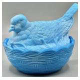 Vintage Heisey Blue Glass Bird on Nest