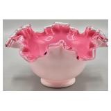 Fenton Pink Cased Art Glass Ruffled Edge Bowl