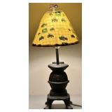 Cast Metal Pot Belly Stove Lamp w/John Deere Shade