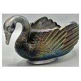 Vintage Amethyst Carnival Glass Swan Planter