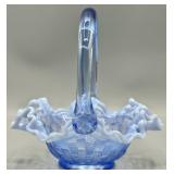 Fenton Blue Opalescent Basketweave Basket
