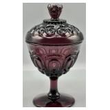 L.E. Smith Amethyst Moon & Stars Lidded Compote
