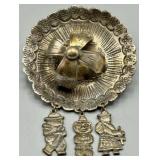 Vintage .800 Silver Sombrero Brooch w/Charms
