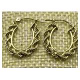 10k Gold Hoop Twisted Rope Design Earrings
