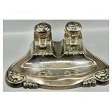 Danish Art Nouveau Double Glass Inkwell Desk Set