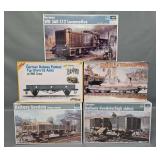 Five Assorted Manufacturers 1:35 Scale Military Railway Model Kits in Original Boxes