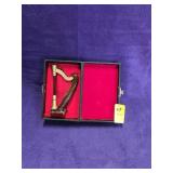 Miniature wooden harp with case