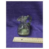 Vintage hand blown green glass pitcher
