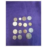 15 Foreign coins of various years valued at $2 to