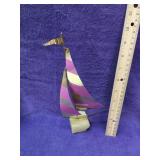 Signed brass art on quartz crystal sailboat