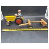WOODEN TRACTOR WITH DRIVER AND RUNNING GEAR