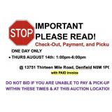 NOTICE: AUCTION CHECK-OUT / PICK-UP TIMES