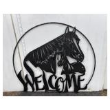Black metal horse welcome sign
